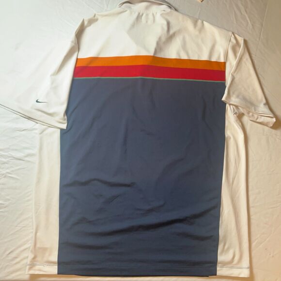 Nike Golf Polo Mens Sz XXL 2XL White Block Stripe Blue Orange Red Dri-Fit Preppy - Picture 2 of 6